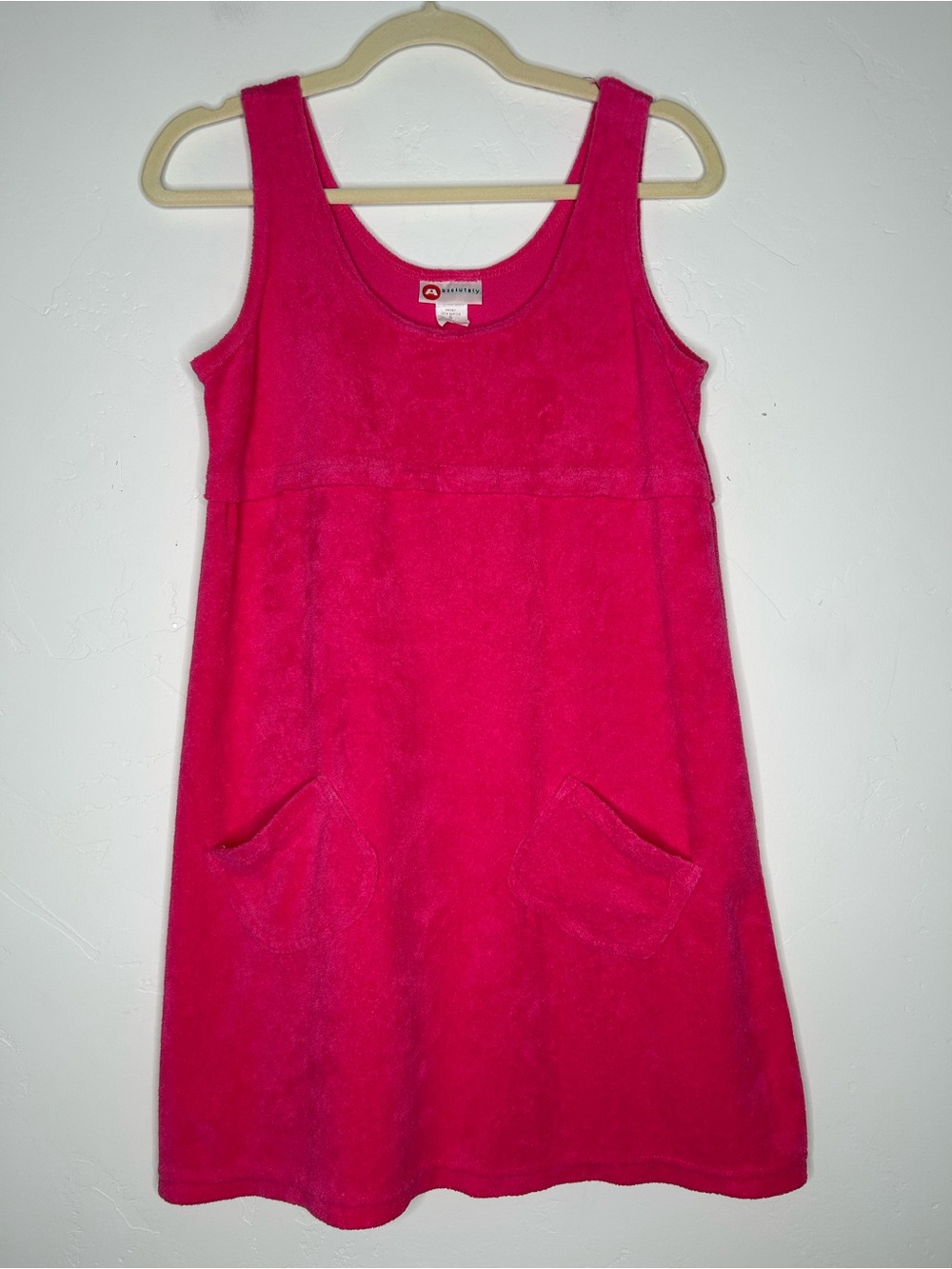 Vintage 90's Pink Terry Cloth Mini Tank Dress Small Resortwear Beach Coverup